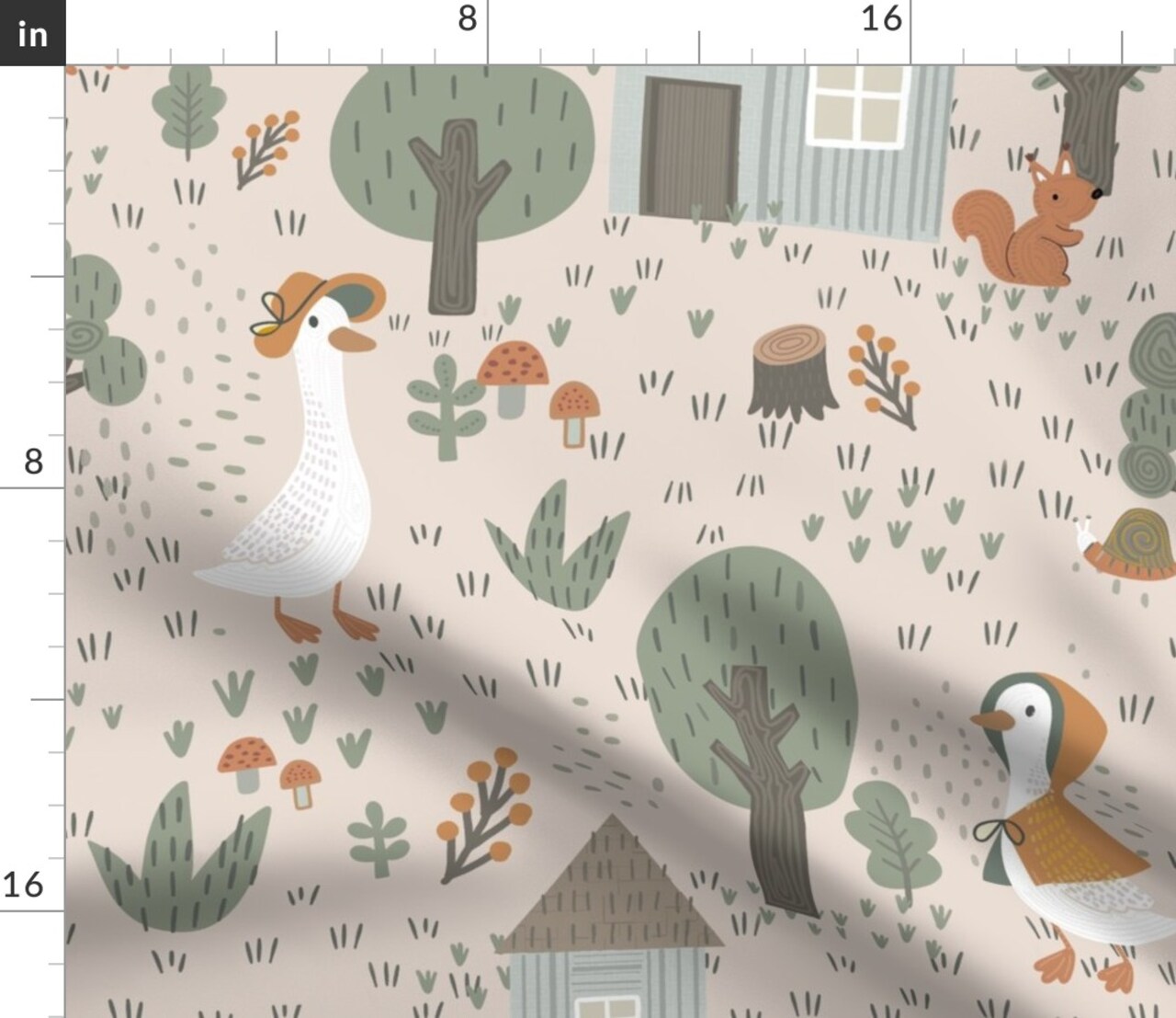 Whimsical Nursery Scandi Farmhouse Cottagecore Baby Kids Goose Farm Animals Trees Mushroom Nature Hand Drawn Scandinavian Botanical Snails Custom Printed Fabric by Spoonflower Various Fabrics by the Yard or Fat Quarter 18080285